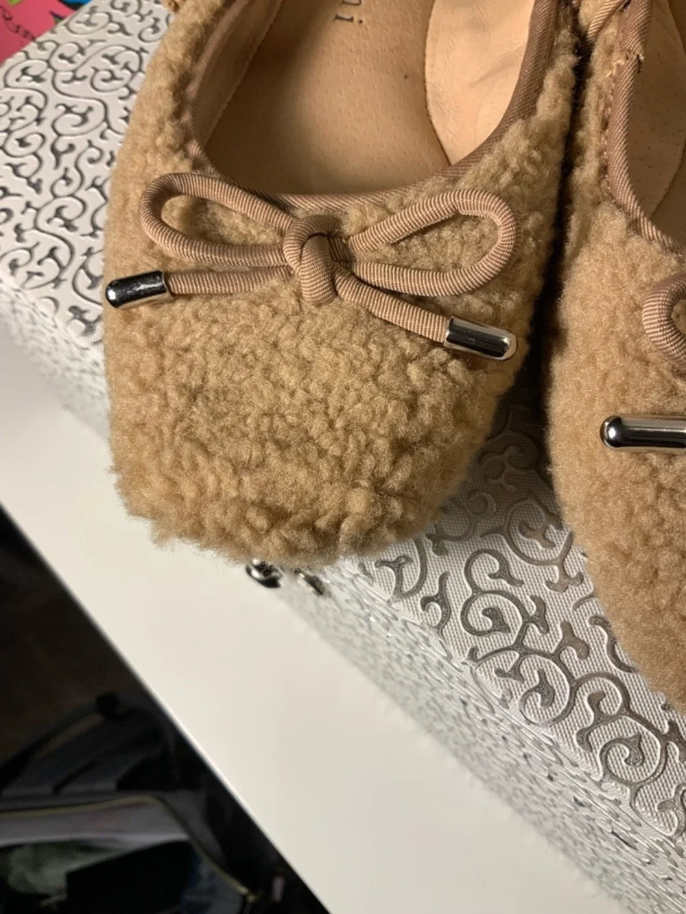Gianni Bini Josie Tan Faux Shearling Mary Jane Flats New